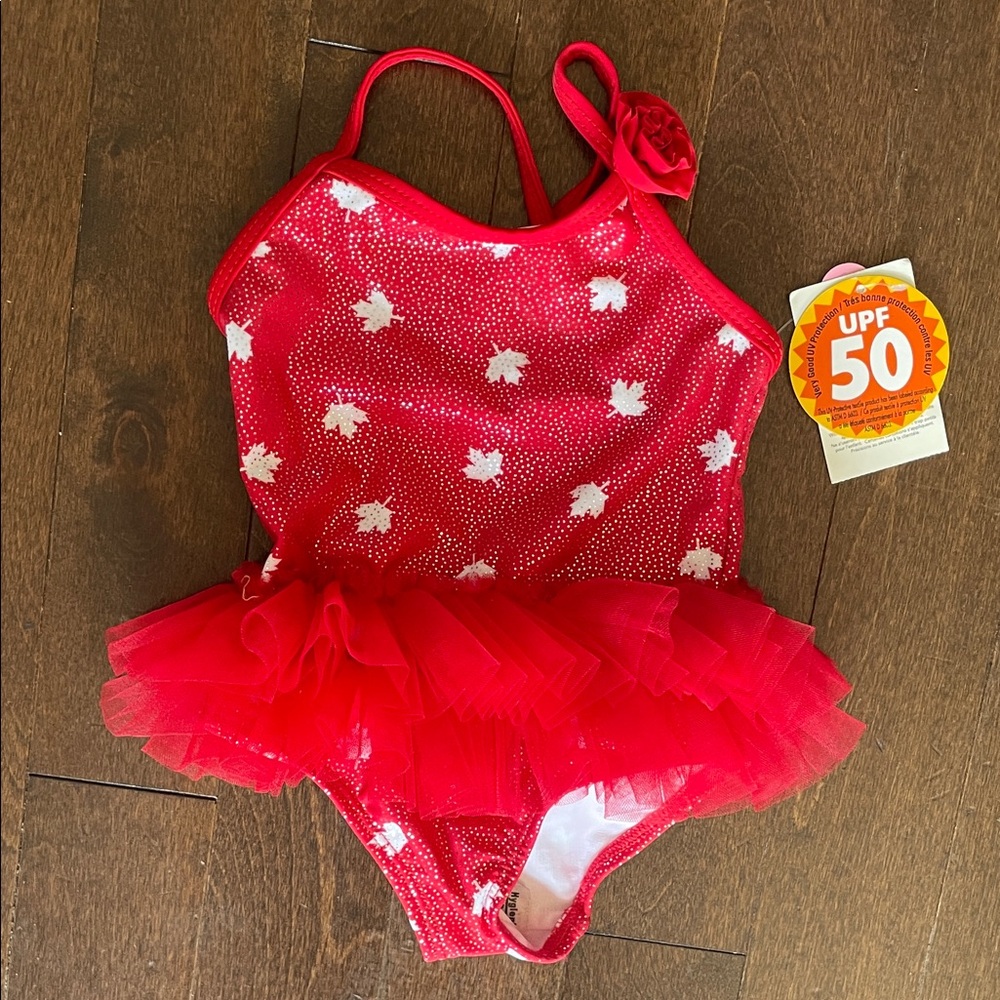 George Red and White Floral Swimsuit with Tulle Skirt ⭐️2 for 12. ⭐️